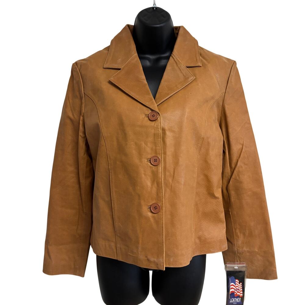 Vintage Leather USA Tan Brown Leather Jacket Blazer 90s Minimalist Classic New